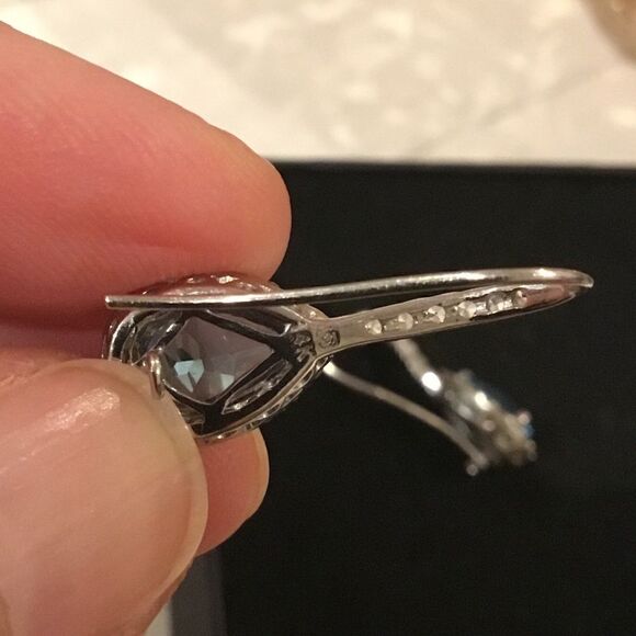 LONDON BLUE TOPAZ AND DIAMOND 14k GOLD EARRINGS - Picture 7 of 7